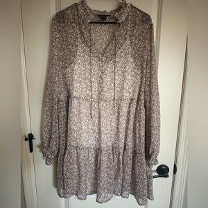 New Look Cream and Light Brown Floral Tiered Dress